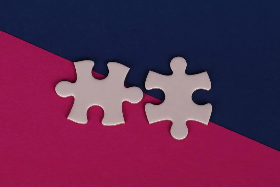 Close-up of interlocking puzzle pieces